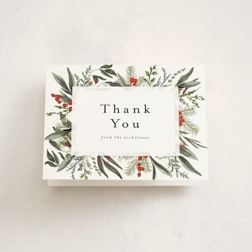 This is a holly berry thank you cards with standard by Susan Moyal called holiday botanical printing on strathmore in standard