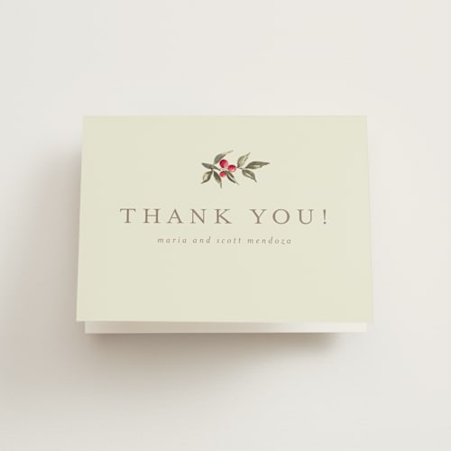 This is a linen thank you cards with standard by Chris Griffith called holiday classic printing on strathmore in standard