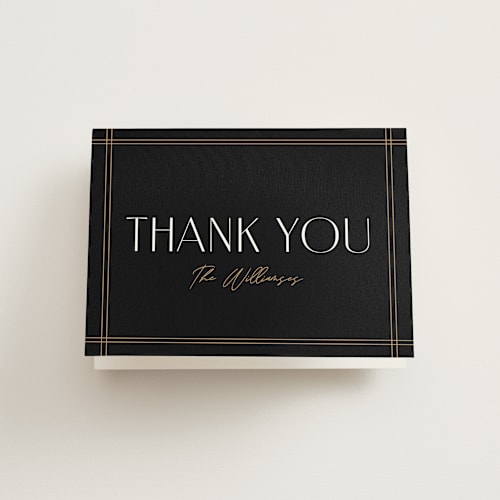 This is a onyx thank you cards with standard by Robert and Stella called fine frame printing on strathmore in standard