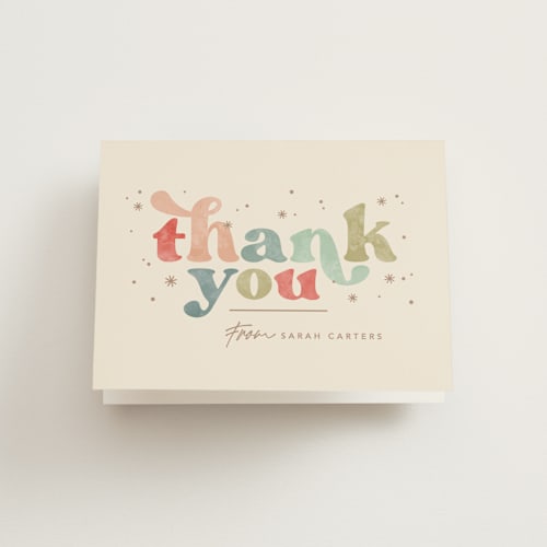This is a pine needles thank you cards with standard by Creo Study called jingle and mingle type printing on strathmore in standard