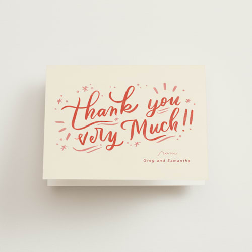 This is a peppermint thank you cards with standard by Stephanie Hawkes called very merry party printing on strathmore in standard