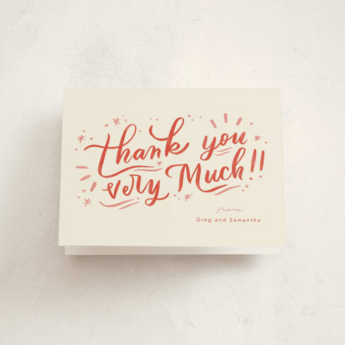 This is a peppermint thank you cards with standard by Stephanie Hawkes called very merry party printing on strathmore in standard