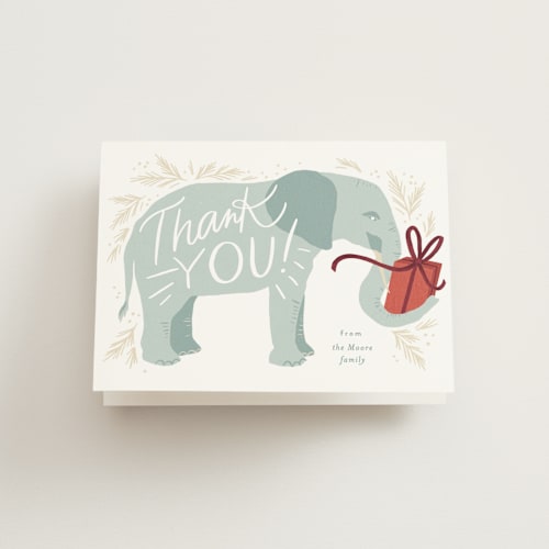 This is a juniper thank you cards with standard by Alethea and Ruth called white elephant present printing on strathmore in standard