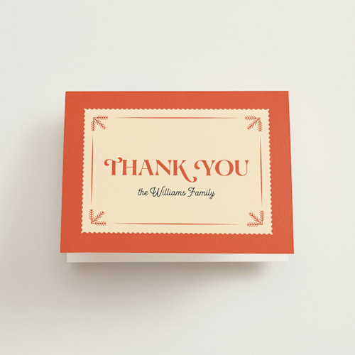 This is a persimmon thank you cards with standard by Robert and Stella called vintage christmas printing on strathmore in standard