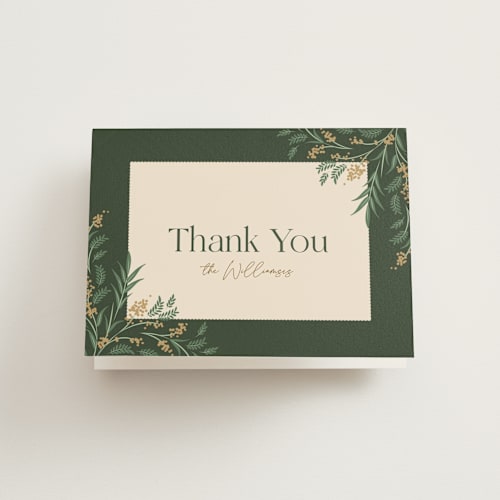This is a pine thank you cards with standard by Robert and Stella called draped garland printing on strathmore in standard