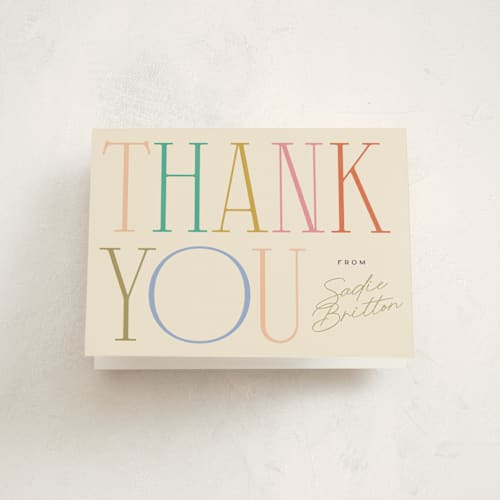 This is a candy thank you cards with standard by Ellen Schlegelmilch called birthday serifs printing on strathmore in standard