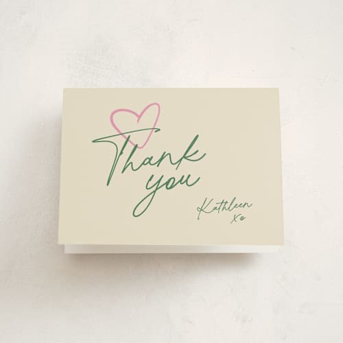 This is a preppy green thank you cards with standard by Inkblot Design called casual bloom printing on strathmore in standard