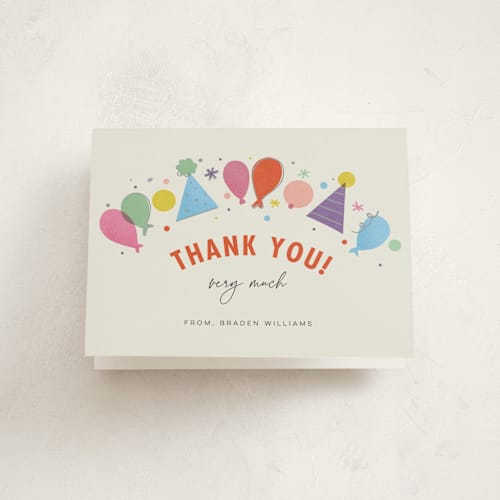 This is a candy thank you cards with standard by Stephanie Hawkes called party ring printing on strathmore in standard