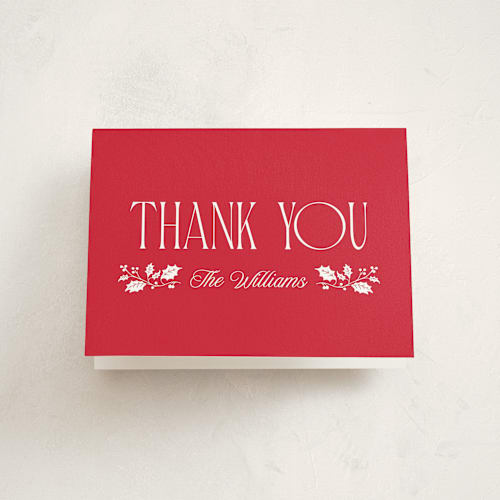 This is a poinsettia thank you cards with standard by Robert and Stella called holly border printing on strathmore in standard