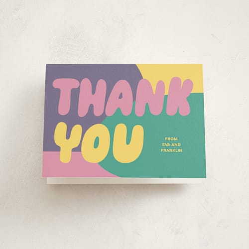 This is a rainbow thank you cards with standard by Kristin Oliversen called colorful party printing on strathmore in standard
