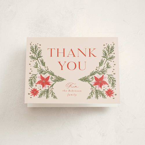 This is a chardonnay thank you cards with standard by Claudia Orengo called christmas flowers printing on strathmore in standard