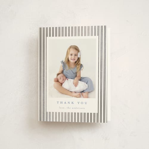 This is a sky baby thank you cards with foil pressed by Jennifer Holbrook called pinstripe frame printing on strathmore in standard