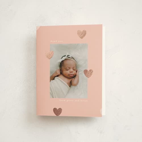 This is a cupcake baby thank you cards with foil pressed by Iveta Angelova called cute hearts printing on strathmore in standard