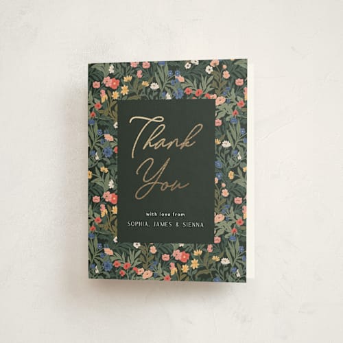 This is a forest baby thank you cards with foil pressed by Elly called wildflowers printing on strathmore in standard