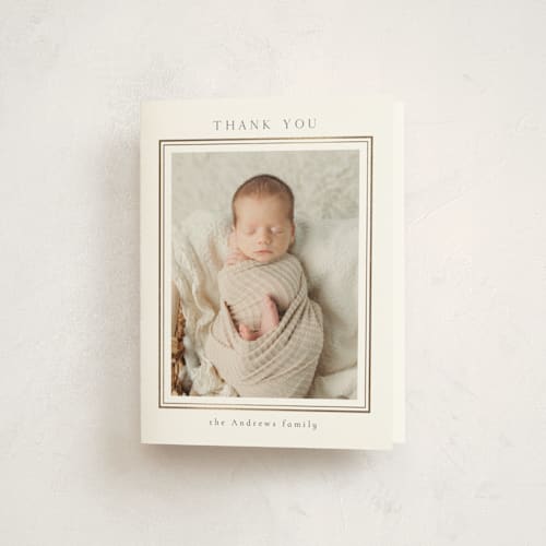 This is a cloud baby thank you cards with foil pressed by Nicole Walsh called classic border printing on strathmore in standard