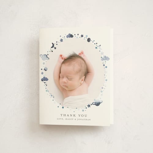 This is a ocean baby thank you cards with foil pressed by Jen Merli called our world printing on strathmore in standard