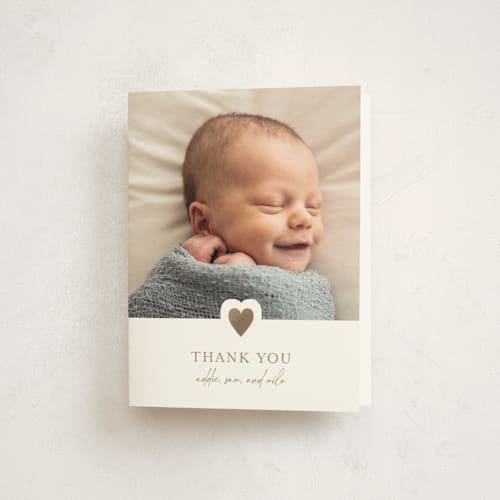 This is a fawn baby thank you cards with foil pressed by Jen Tips called our little sweetheart printing on strathmore in standard