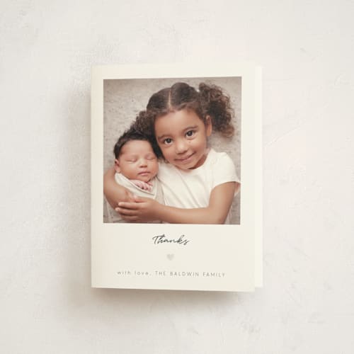 This is a spruce baby thank you cards with gloss press by Emily Sabol Goss called simple signature printing on strathmore in standard
