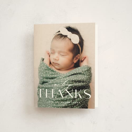 This is a natural baby thank you cards with standard by Ana Sharpe called bold introduction printing on strathmore in standard