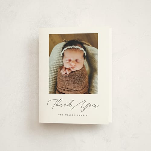 This is a pearl baby thank you cards with standard by Pixel and Hank called simply lovely printing on strathmore in standard