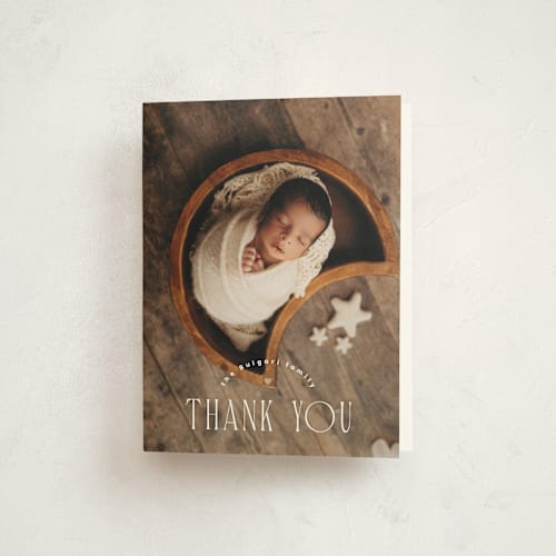 This is a caramel baby thank you cards with standard by Corinne Malesic called little heart printing on strathmore in standard