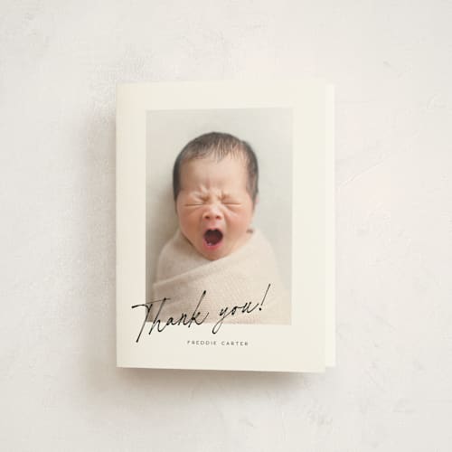 This is a dove baby thank you cards with standard by Paula Pecevich called nickname printing on strathmore in standard
