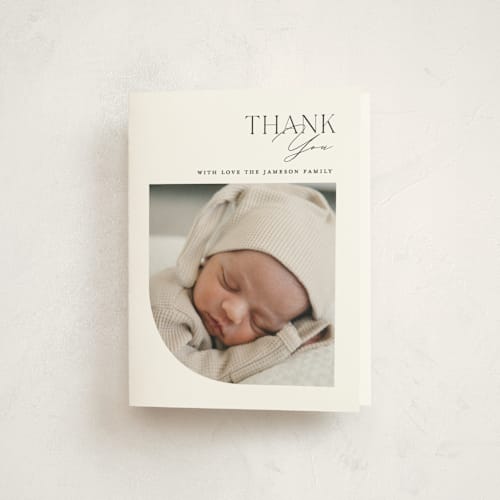This is a snow baby thank you cards with standard by Erin Deegan called modern arc printing on strathmore in standard