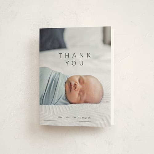 This is a cotton baby thank you cards with standard by Ani Somi called noah printing on strathmore in standard
