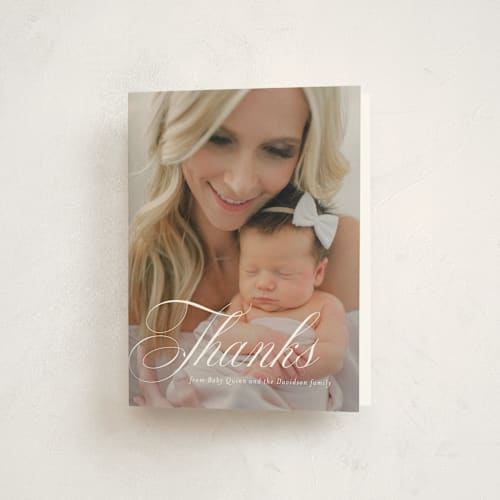This is a owlet baby thank you cards with standard by Jackie Crawford called elegant name printing on strathmore in standard