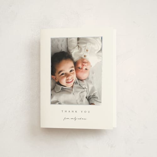 This is a shadow baby thank you cards with standard by Kasia Labocki called border printing on strathmore in standard