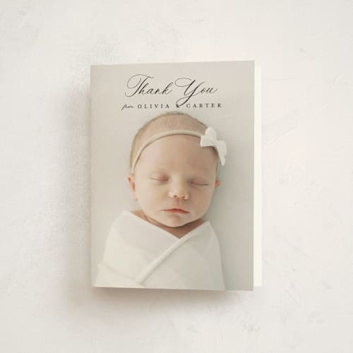This is a noir baby thank you cards with standard by Ashlee Townsend called enchanted love printing on strathmore in standard