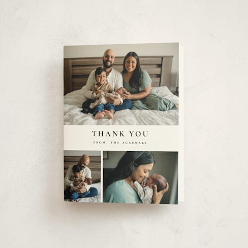 This is a noir baby thank you cards with standard by Wildfield Paper Co called quartzite printing on strathmore in standard