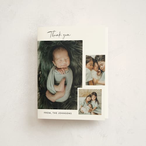This is a coal baby thank you cards with standard by Carolyn Nicks called written out printing on strathmore in standard