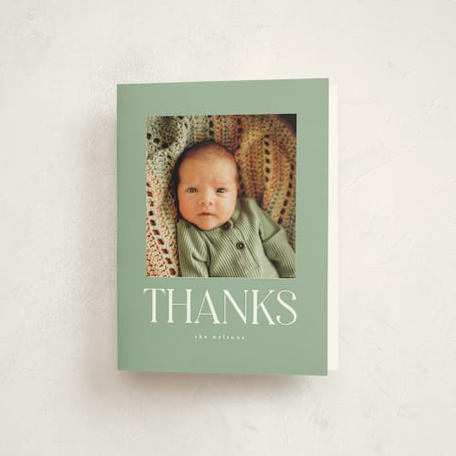 This is a aloe baby thank you cards with standard by Pixel and Hank called double time printing on strathmore in standard