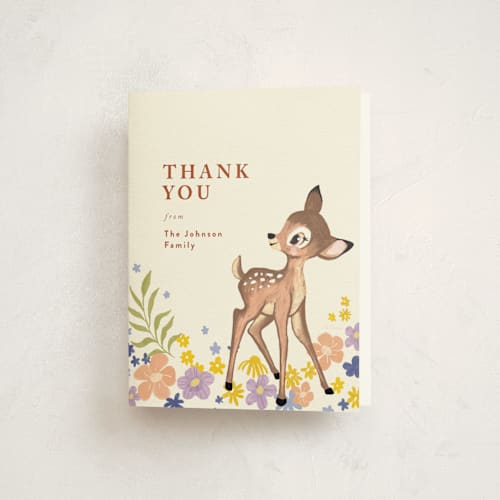 This is a cream baby thank you cards with standard by Cass Loh called disney's magical bambi printing on strathmore in standard