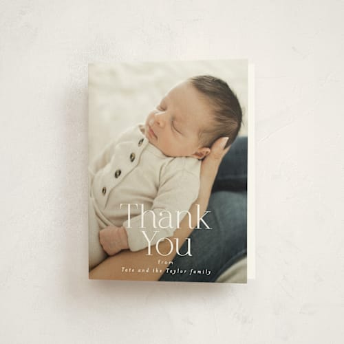 This is a cloud baby thank you cards with standard by Alethea and Ruth called stacked name printing on strathmore in standard