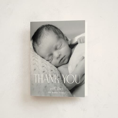 This is a stone baby thank you cards with standard by Pixel and Hank called little introduction printing on strathmore in standard