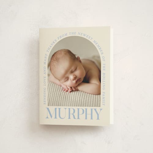 This is a bluebird day baby thank you cards with standard by Baumbirdy called type arch printing on strathmore in standard