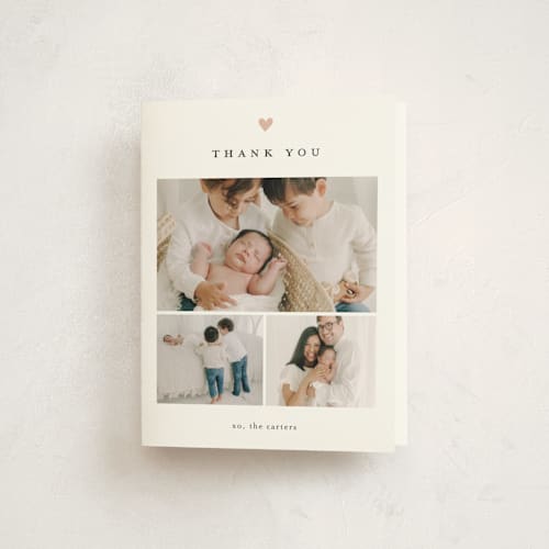 This is a rose baby thank you cards with standard by Stacey Meacham called our whole heart printing on strathmore in standard