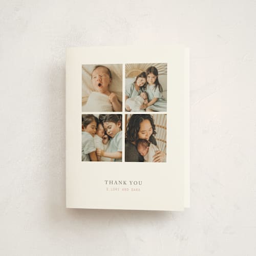 This is a snow baby thank you cards with standard by Bramble Studio called love in a grid printing on strathmore in standard