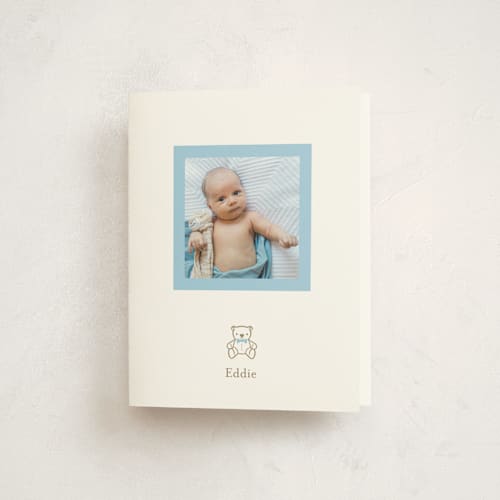 This is a baby baby thank you cards with standard by mo kelley called teddy printing on strathmore in standard
