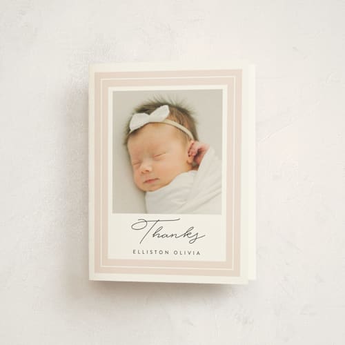 This is a blush baby thank you cards with standard by Jessica Williams called serene printing on strathmore in standard