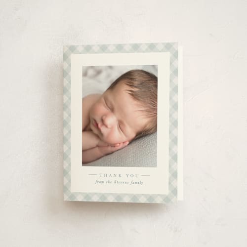 This is a sky baby thank you cards with standard by Lea Delaveris called checked printing on strathmore in standard
