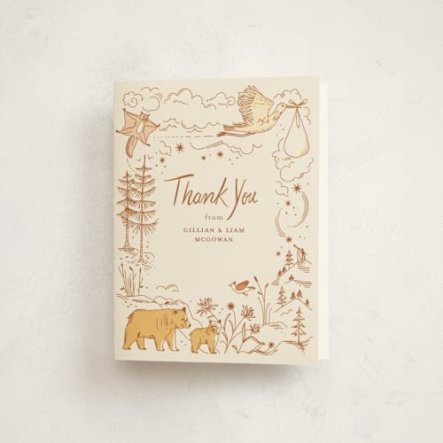 This is a cream baby thank you cards with standard by Morgan Ramberg called baby bear printing on strathmore in standard
