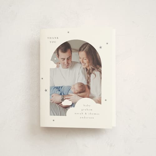 This is a raincloud baby thank you cards with standard by letterfix called floating clouds printing on strathmore in standard