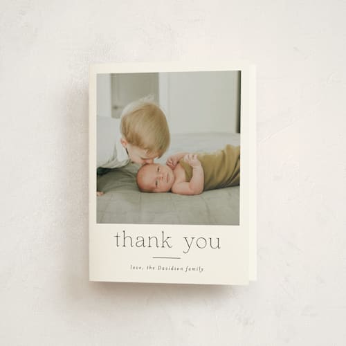 This is a galaxy baby thank you cards with standard by Emily Betts called handsome two printing on strathmore in standard