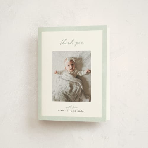 This is a sea salt baby thank you cards with standard by Pixel and Hank called story printing on strathmore in standard