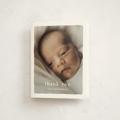 This is a chestnut baby thank you cards with standard by Ekko Studio called rustic printing on strathmore in standard