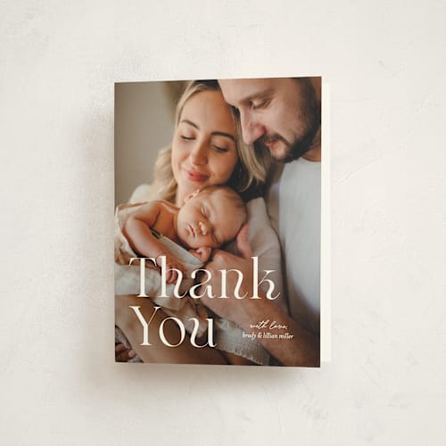 This is a snow baby thank you cards with standard by Pixel and Hank called perfection printing on strathmore in standard