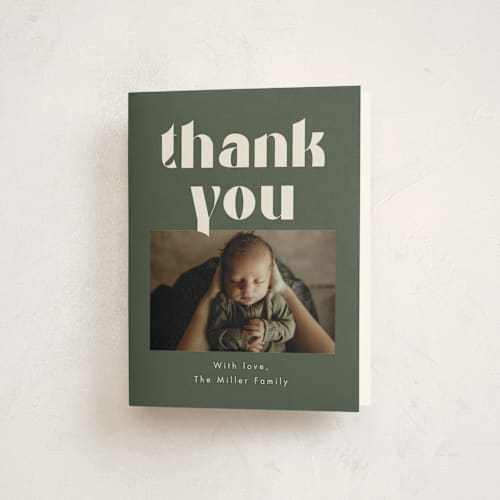 This is a forest baby thank you cards with standard by Kristen Knechtel called big type printing on strathmore in standard